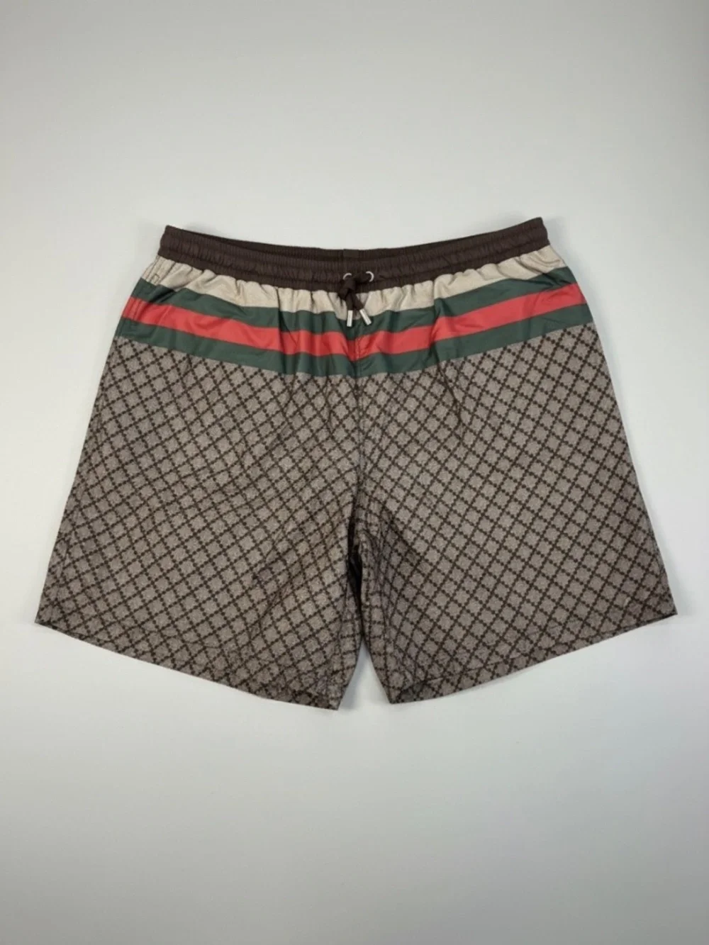 Gucci Brown Diamante Jacquard Nylon Swim Trunks XS NWT Italy
